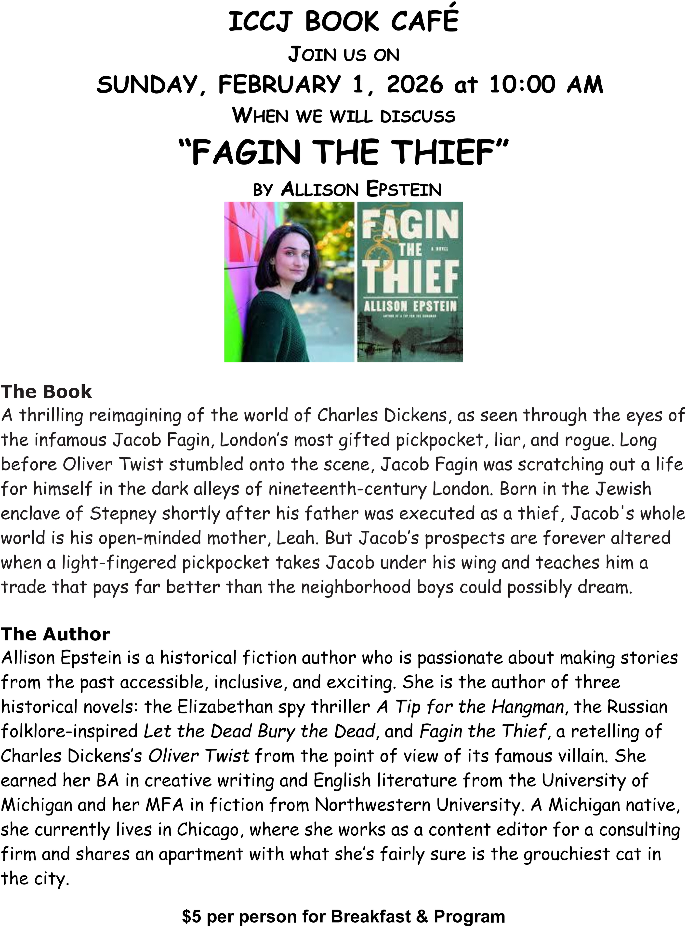 Book Café: Fagin the Thief, Feb 1 at 10AM