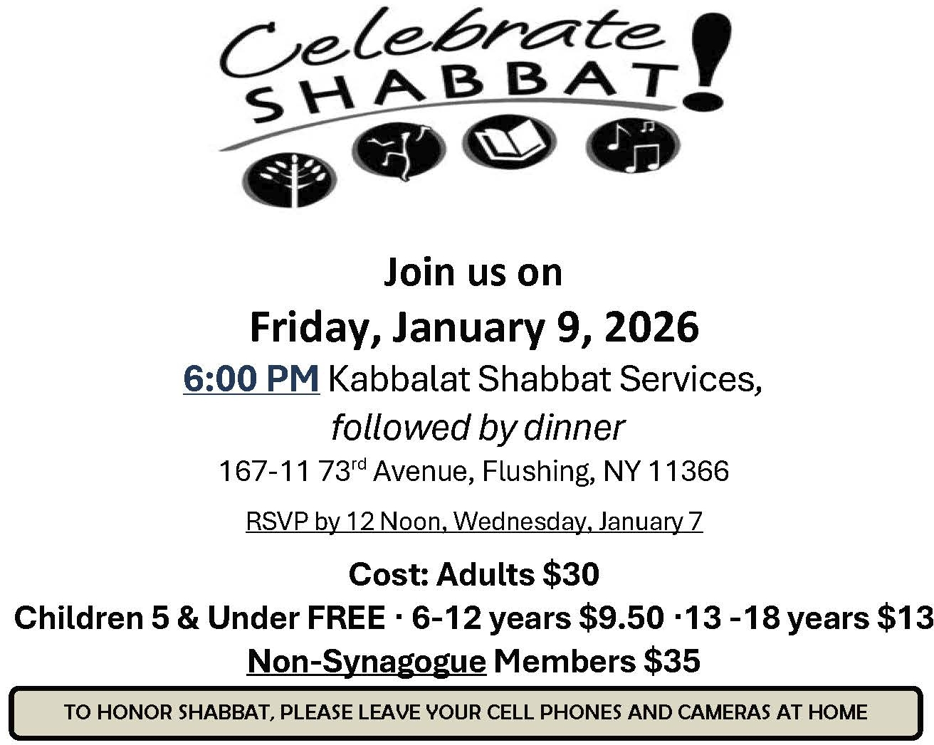 Monthly Shabbat Dinner. Friday, January 9, 2026 at 6:00 PM. RSVP no later than Wednesday, January 7 at 12 noon