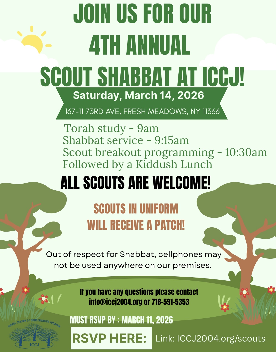 Scout Shabbat at ICCJ March 14 at 9:15 AM